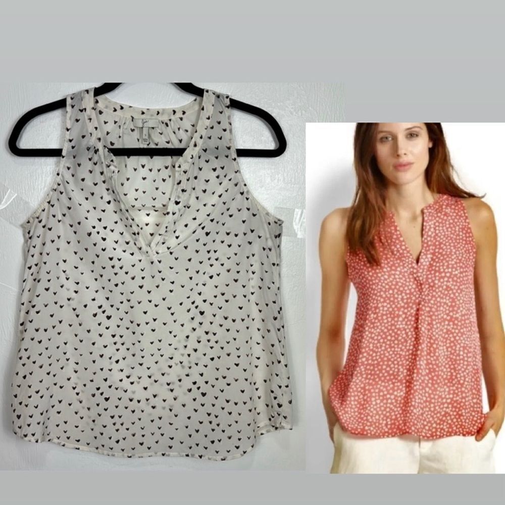 Joie Aruna White Silk Brown Heart Print Sleeveless Blouse Top Size S